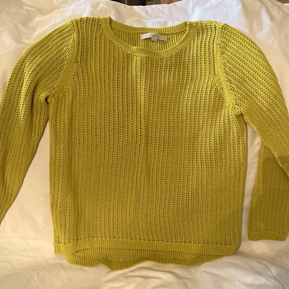LOFT Yellow Knit Cable Pullover Sweater Petite Large